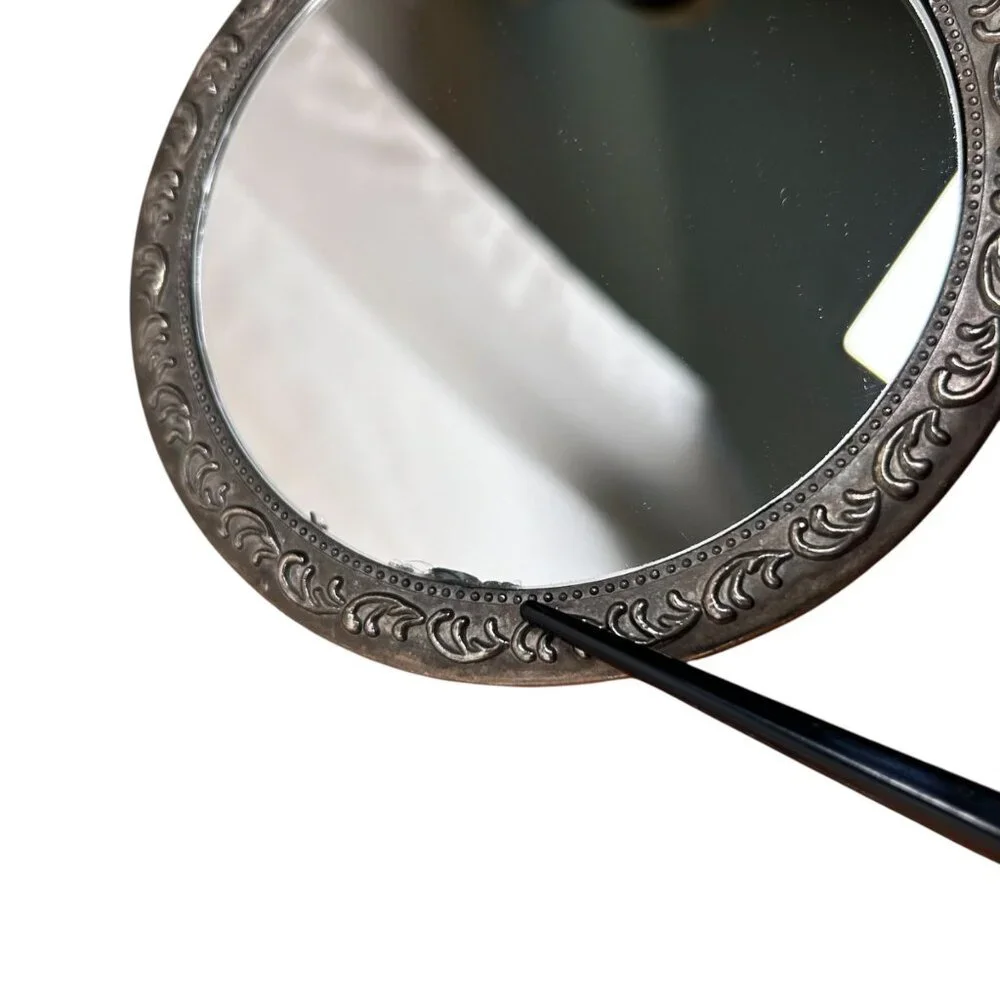 Vintage Handheld Mirror Boudoir Floral Collectible Heavy Cosplay Cottage